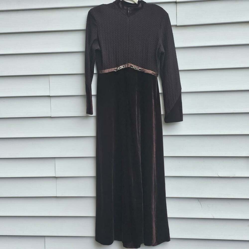 J. Adiro Vintage M Brown Velvet Maxi Dress Made USA Gothic 90s - Picture 2 of 11
